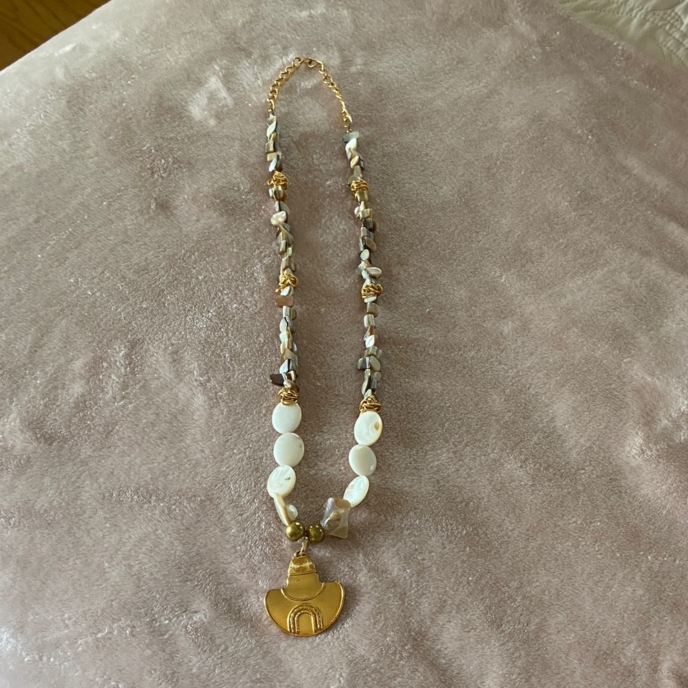 Gold and White Pendant Necklace